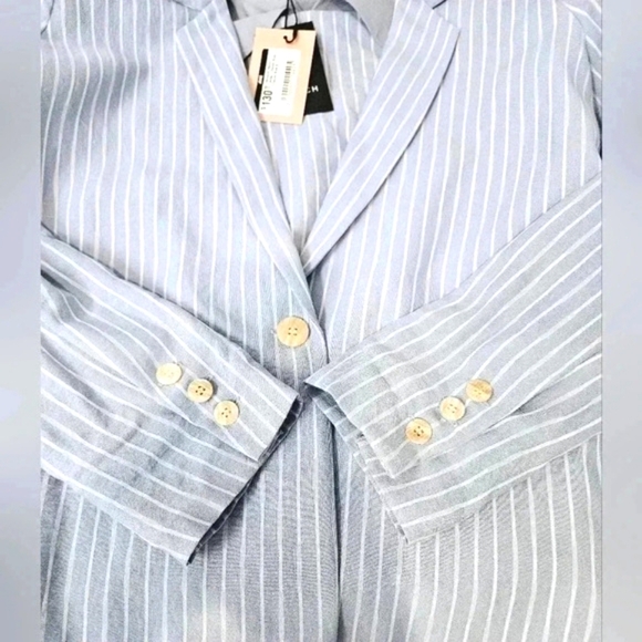 FRNCH PARIS Women's Woven Jacket Blazer Blue With White Stripes - Picture 1 of 15